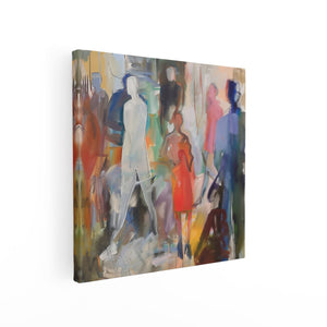 Canvas schilderij vierkant Kunstwerk van Mensen in een Menigte