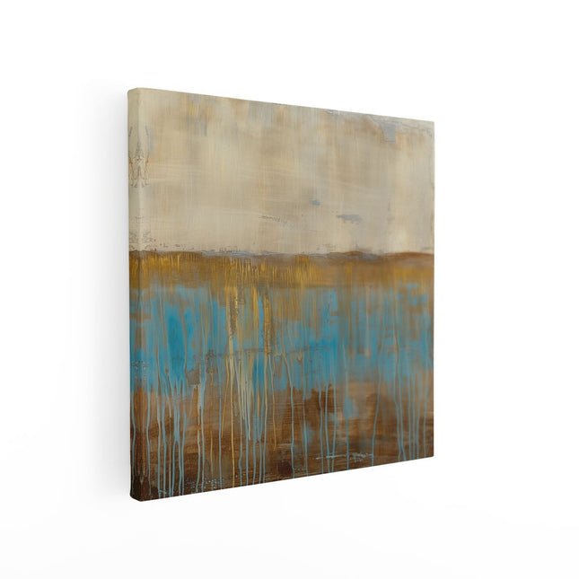 Canvas schilderij vierkant Abstract Kunstwerk met Blauwe en Bruine Kleuren