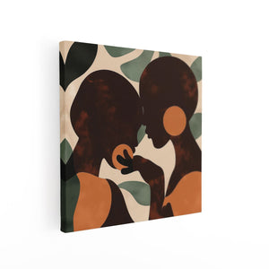 Canvas schilderij vierkant Twee Silhouetten van Vrouwen die Elkaar Kussen