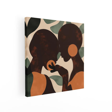 Canvas schilderij vierkant Twee Silhouetten van Vrouwen die Elkaar Kussen