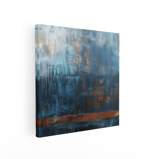 Canvas schilderij vierkant Abstract Kunstwerk van Blauw en Oranje