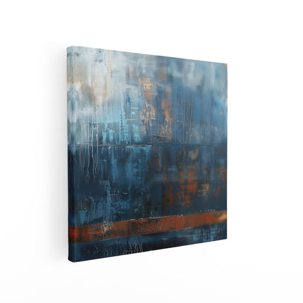 Canvas schilderij vierkant Abstract Kunstwerk van Blauw en Oranje