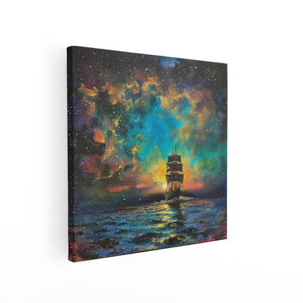 Canvas schilderij vierkant Kunstwerk van een Schip in de Oceaan