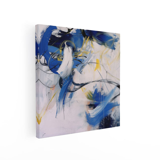 Canvas schilderij vierkant Abstract Kunstwerk met Blauwe en Witte Kleuren