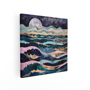Canvas schilderij vierkant Kunstwerk van de Oceaan met Golven en een Maan