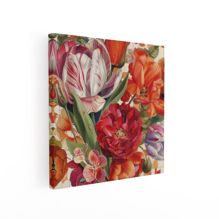 Canvas schilderij vierkant Kunstwerk van Bloemen in een Vaas