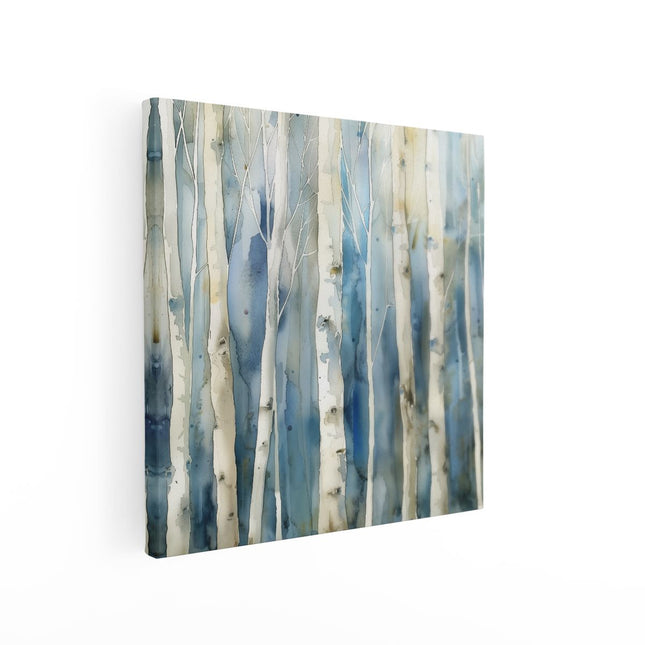 Canvas schilderij vierkant Aquarelkunstwerk van Berkenbomen