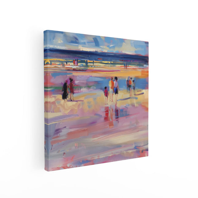 Canvas schilderij vierkant Kunstwerk van Mensen die op het Strand Lopen