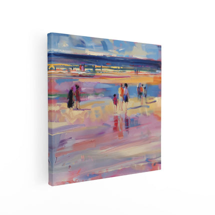Canvas schilderij vierkant Kunstwerk van Mensen die op het Strand Lopen