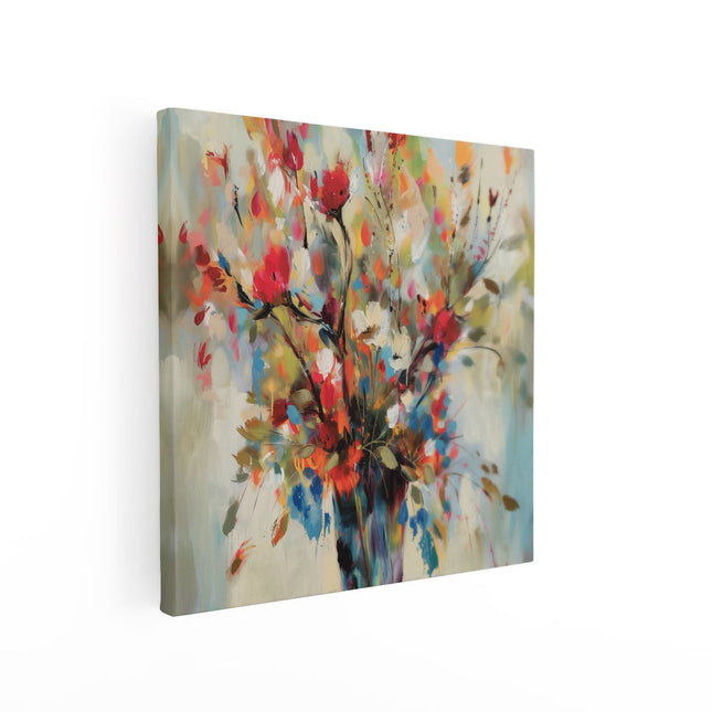 Canvas schilderij vierkant Kunstwerk van Bloemen in een Vaas