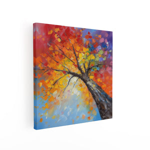 Canvas schilderij vierkant Abstract Kunstwerk van een Boom met Kleurrijke Bladeren
