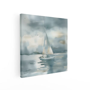 Canvas schilderij vierkant Aquarelkunstwerk van een Zeilboot in het Water