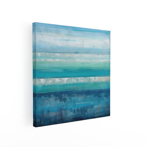 Canvas schilderij vierkant Abstract Kunstwerk met Blauwe en Witte Strepen