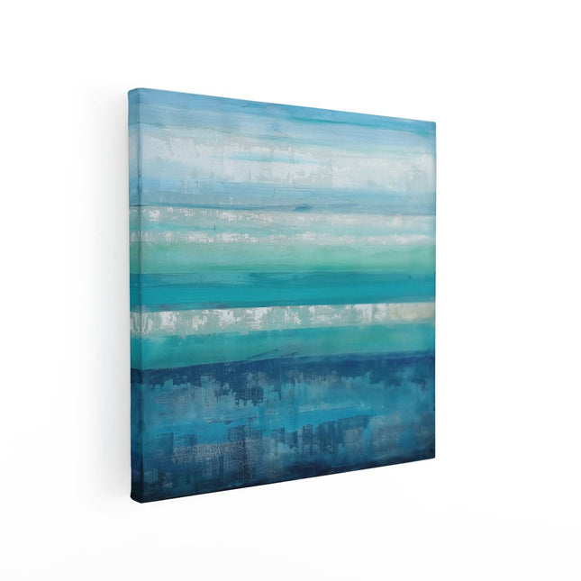 Canvas schilderij vierkant Abstract Kunstwerk met Blauwe en Witte Strepen