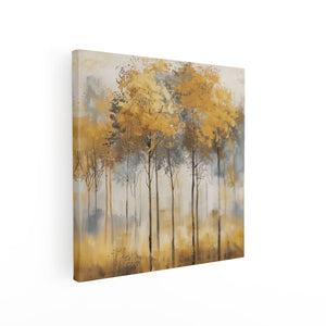Canvas schilderij vierkant Kunstwerk van Bomen in Geel en Grijs