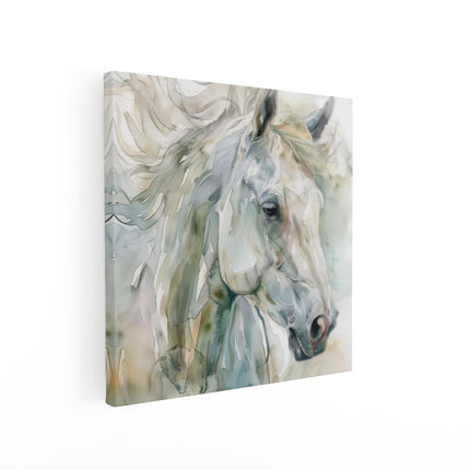 Canvas schilderij vierkant Aquarelkunstwerk van een Wit Paard