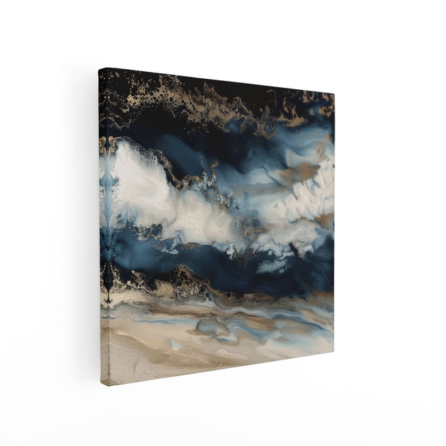 Canvas schilderij vierkant Abstract Kunstwerk van Blauw en Goud