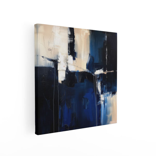 Canvas schilderij vierkant Abstract Kunstwerk in Blauw en Wit