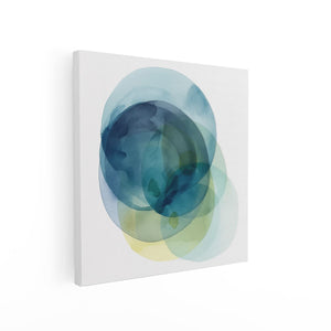 Canvas schilderij vierkant Blauwe, Gele en Groene Cirkels op een Witte Achtergrond