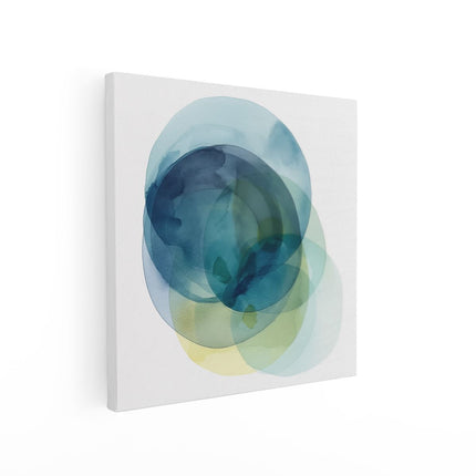 Canvas schilderij vierkant Blauwe, Gele en Groene Cirkels op een Witte Achtergrond
