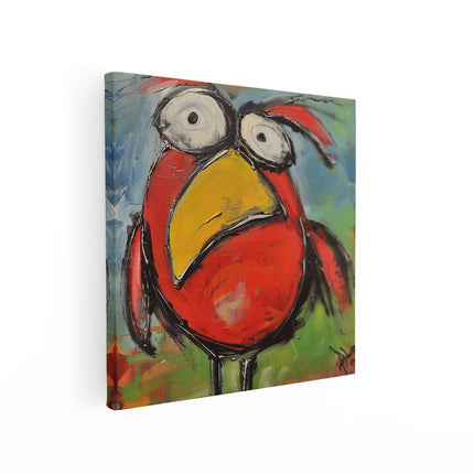 Canvas schilderij vierkant Rode Vogel met Grote Ogen