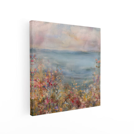 Canvas schilderij vierkant Kunstwerk van Bloemen aan Zee