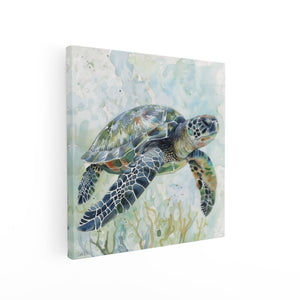 Canvas schilderij vierkant Aquarelkunstwerk van een Zeeschildpad