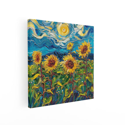 Canvas schilderij vierkant Kunstwerk van Zonnebloemen in een Veld