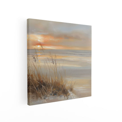 Canvas schilderij vierkant Kunstwerk van een Zonsondergang op het Strand