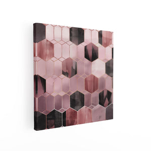 Canvas schilderij vierkant Roze en Zwart Geometrisch Patroon