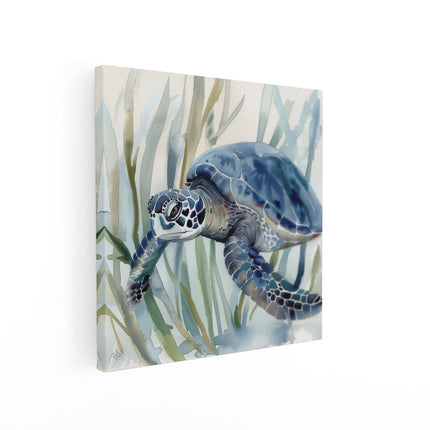 Canvas schilderij vierkant Aquarelkunstwerk van een Zeeschildpad