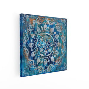 Canvas schilderij vierkant Blauwe en Witte Mandala