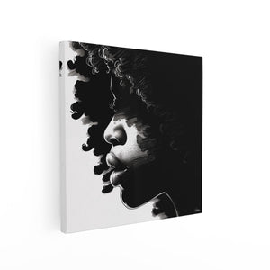 Canvas schilderij vierkant Zwart Wit Tekening van een Vrouw met Afrohaar