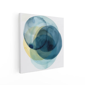 Canvas schilderij vierkant Blauwe, Gele en Witte Cirkels op een Witte Achtergrond