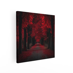 Canvas schilderij vierkant De Weg is Omzoomd met Rode Bladeren
