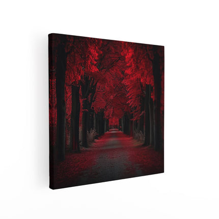 Canvas schilderij vierkant De Weg is Omzoomd met Rode Bladeren