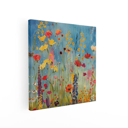 Canvas schilderij vierkant Kleurrijke Bloemen in een Veld