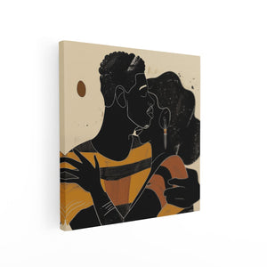 Canvas schilderij vierkant Man en een Vrouw Knuffelen
