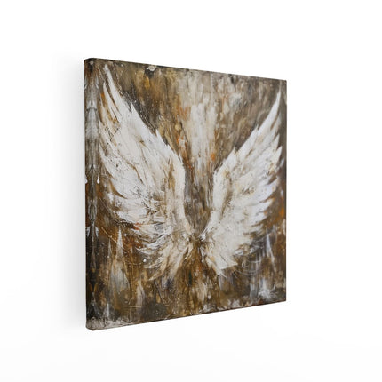 Canvas schilderij vierkant Kunstwerk van Engelenvleugels op een Bruine Achtergrond