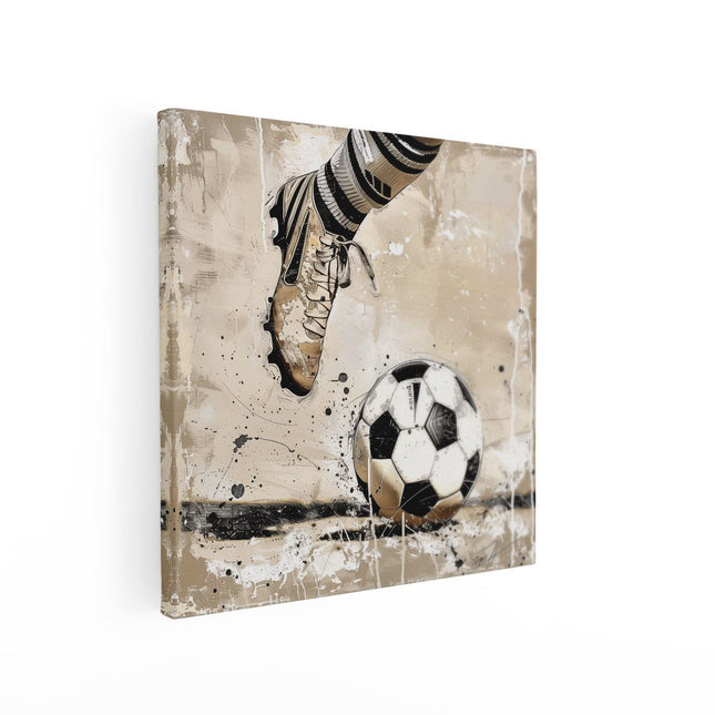 Canvas schilderij vierkant Voetbalspeler Trapt een Bal