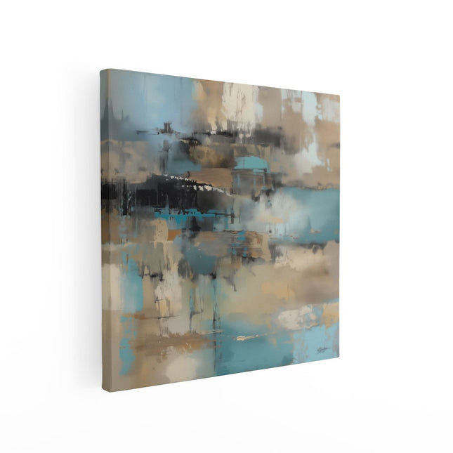 Canvas schilderij vierkant Abstract Kunstwerk in Blauw en Bruin