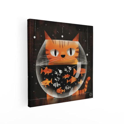 Canvas schilderij vierkant Kat in een Vissenkom