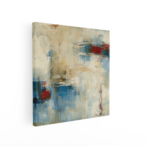 Canvas schilderij vierkant Abstract Kunstwerk met Rode, Blauwe en Witte Kleuren
