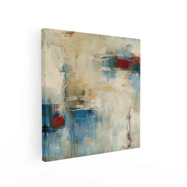 Canvas schilderij vierkant Abstract Kunstwerk met Rode, Blauwe en Witte Kleuren