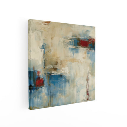 Canvas schilderij vierkant Abstract Kunstwerk met Rode, Blauwe en Witte Kleuren