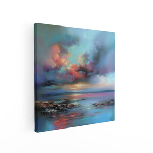 Canvas schilderij vierkant Abstract Kunstwerk van een Zonsondergang boven de Zee