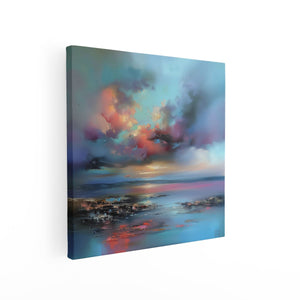 Canvas schilderij vierkant Kunstwerk van een Zonsondergang boven de Oceaan