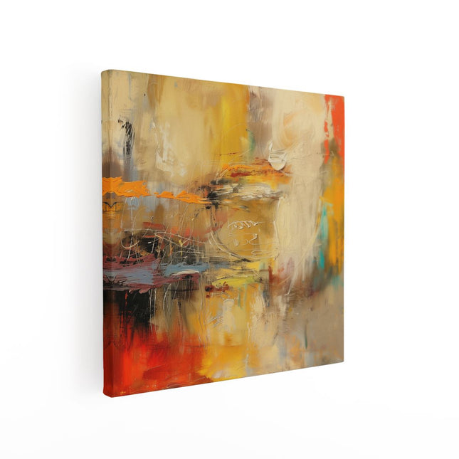 Canvas schilderij vierkant Abstract Kunstwerk met Rode, Oranje en Gele Kleuren