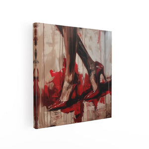 Canvas schilderij vierkant Kunstwerk van een Vrouw in Rode Schoenen met Hoge Hakken