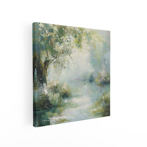 Canvas schilderij vierkant Kunstwerk van een Boom bij een Rivier